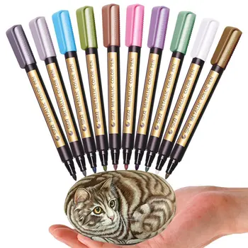 

10 Medium Point Pen Brush Maker Set Metallic Markers Glitter Paint Pen for Rock,Stencils,Glass,Paper,Wood,DIY Craft for Birthday