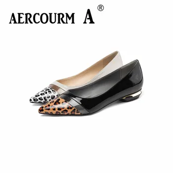 

Aercourm A 2019 Women Mixed Color Pumps Lady Patent Leather Bright Leather Shoes Square Low Heel Pumps New Spring Leopard Shoes