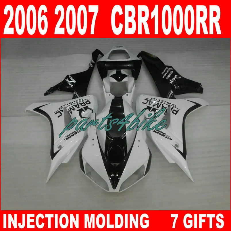 Низкая цена обтекатели для мотоцикла 2006 2007 HONDA CBR1000RR белый блестящий черный PRAMAC cbr