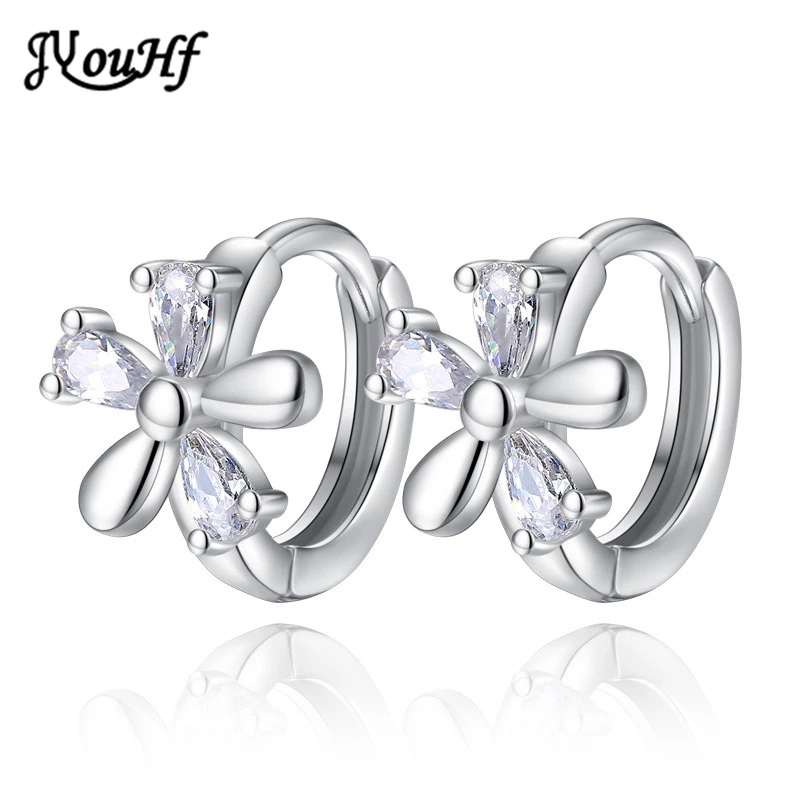 

JYouHF Cute Beauty Hoop Earrings Women Girls Jewelry Flower Shaped Micro Setting Cubic Zirconia Circle Earrings Bijoux Femme