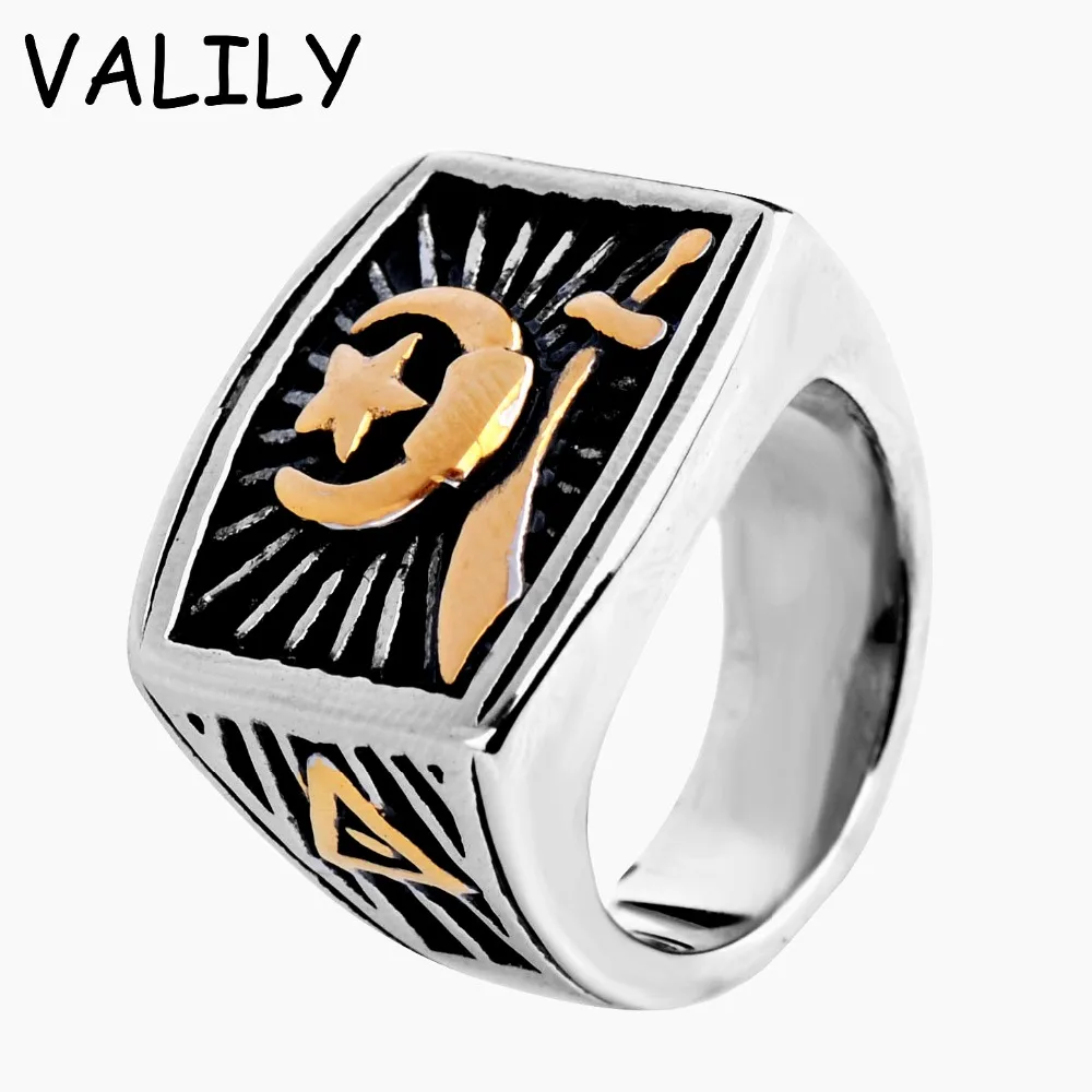 Buy Valily Jewelry Mens Ring Gold Star Moon Sword