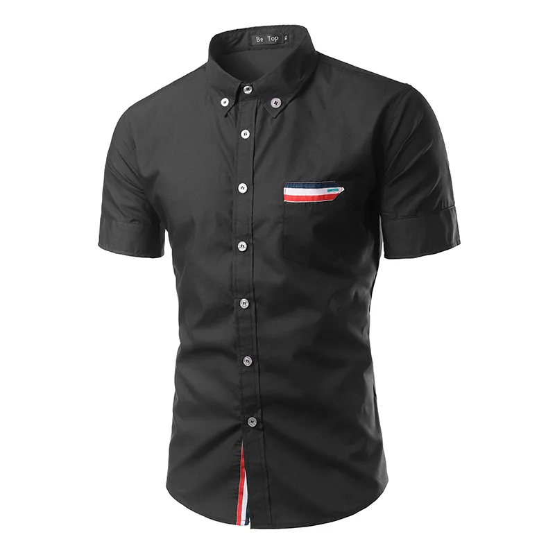 Новый 2017 Для Мужчин's Рубашки мужской Повседневное Марка Slim Fit дизайнер одноцветное Цвет Рубашки с короткими рукавами Азиатский размер M ~ 3XL