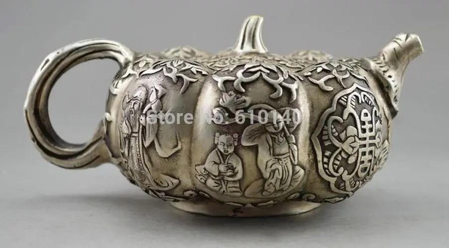 

Collectible Decorated Old Handwork Tibet Silver Pumpkin Immortal Child Tea Pot