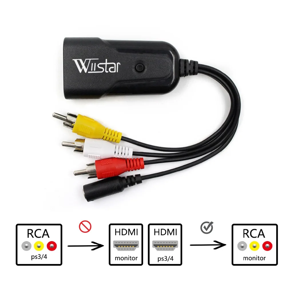 WIISTAR HD 1080P Mini HDMI2AV HDMI для AV/RCA CVBS адаптер для PS3/PC/VCR/NTSC