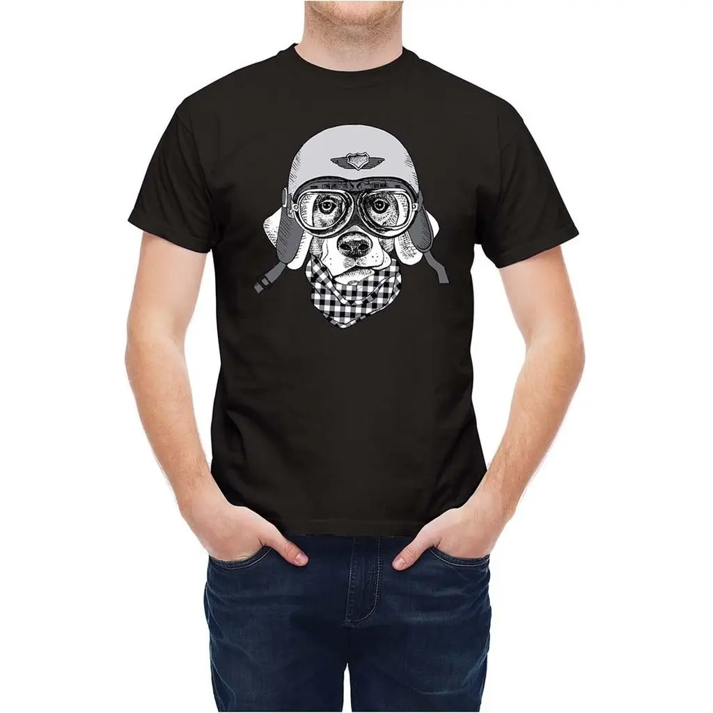 

Men's Summer Short Sleeve Humorous Design Easy Rider Vintage Helmet Dog Graphic T-shirt size S-3XL High Quality Anti-Wrinkle