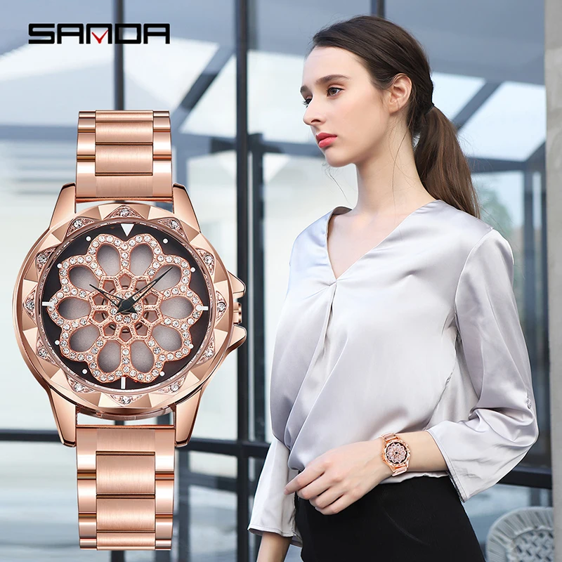 

New Ladies Watch Steel Belt Fashion 360-Degree Rotation Temperament Diamond Elegance Watch Waterproof Quartz Women's Watch