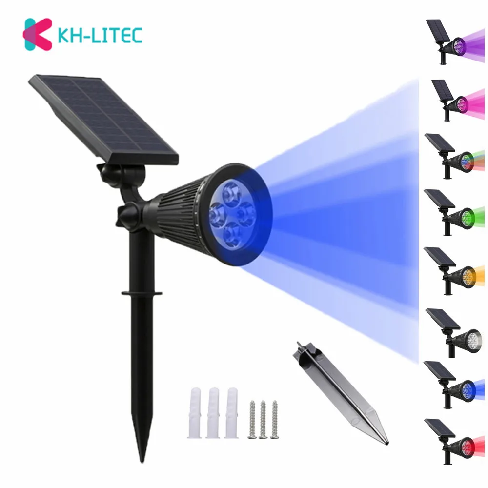 Goede KHLITEC 4 LED Solar Spotlights Blauwe Led Solar Light Outdoor Beveiliging Tuin Landschap Lampen Verstelbare Voor Patio Boom Tuin