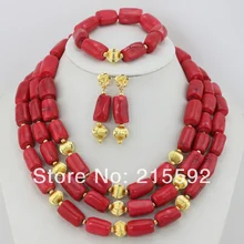 Костюм африканские коралловые бусины комплект ювелирных изделий 3 ряда ожерелье из коралловых бусин браслет серьги набор CJ094