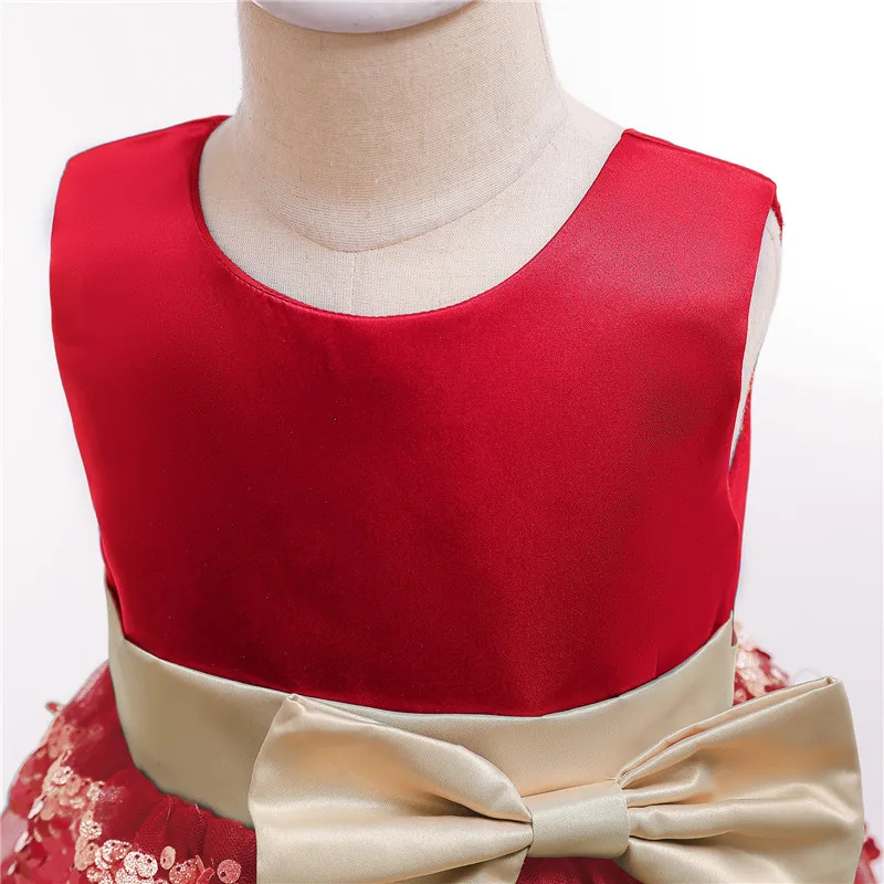 3 Colors New Summer Baby Girls Princess Sequins Cake Dresses Baby Famale Bow Sleeveless Dress Wedding Rose Red 15