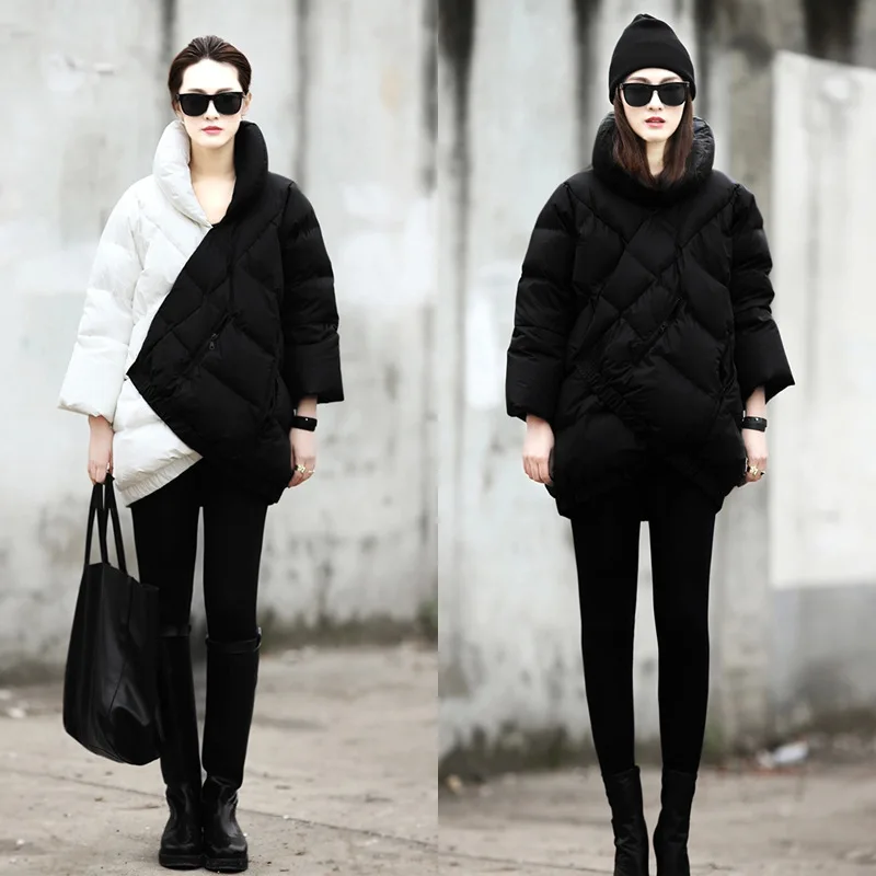 Le D'hiver noir Blanc Défilé Femmes Noir Longue Manteau Vers Week Section Enceintes Chaud Fashion Épais Bas Et Couleur New Beige Veste 2014 Mix European Hf5qw