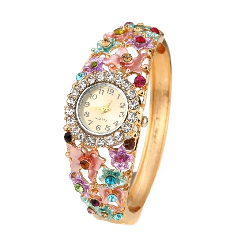 

Women Dress Watches Quartz Watch Gold Watches Women Bracelet Watch Flower GemstoneAlloy Wristwatch