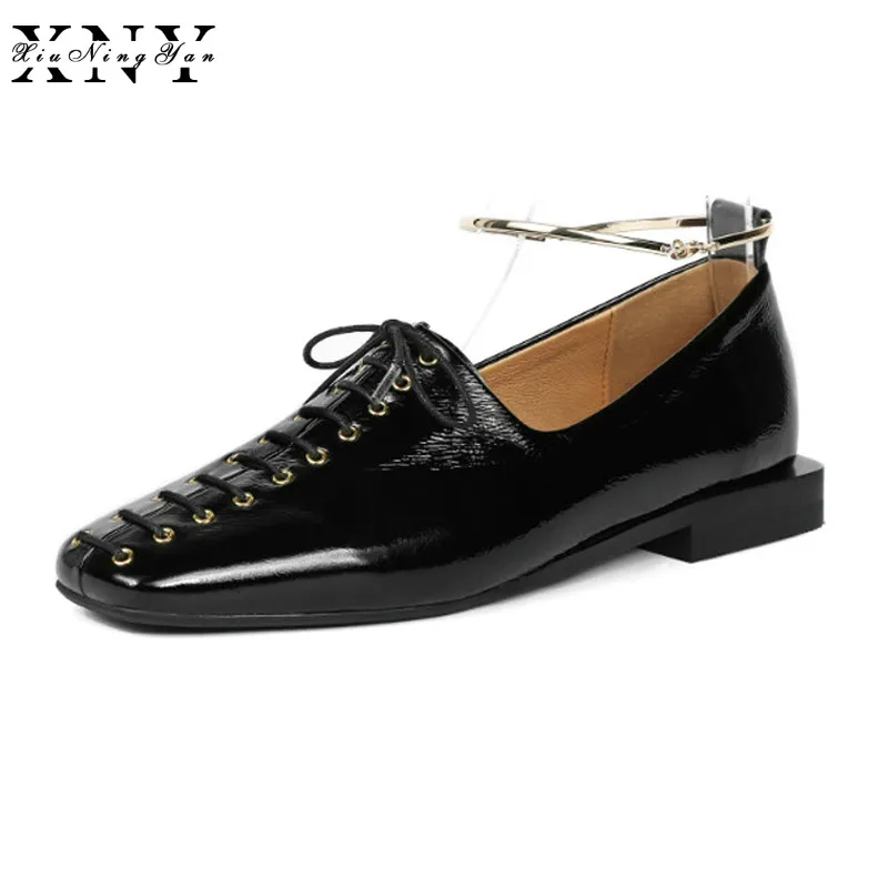 

XiuNingYan Brand Women Flat Loafers Shoes Ladies Soft Genuine Leather Fashion Flats Shoes Woman Oxfords Women's Casual Shoes