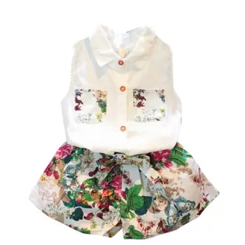 

2020 Fashion Toddler Baby Kids Girls Clothing Sleeveless Blouse T-shirt+Floral Pants 2pcs Set Outfits Baby Set Clothing 6.18