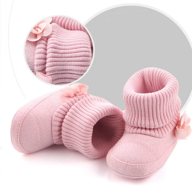 Cute Solid Baby Boots Autumn Winter Children Baby Newborn Warm Flower Boots
