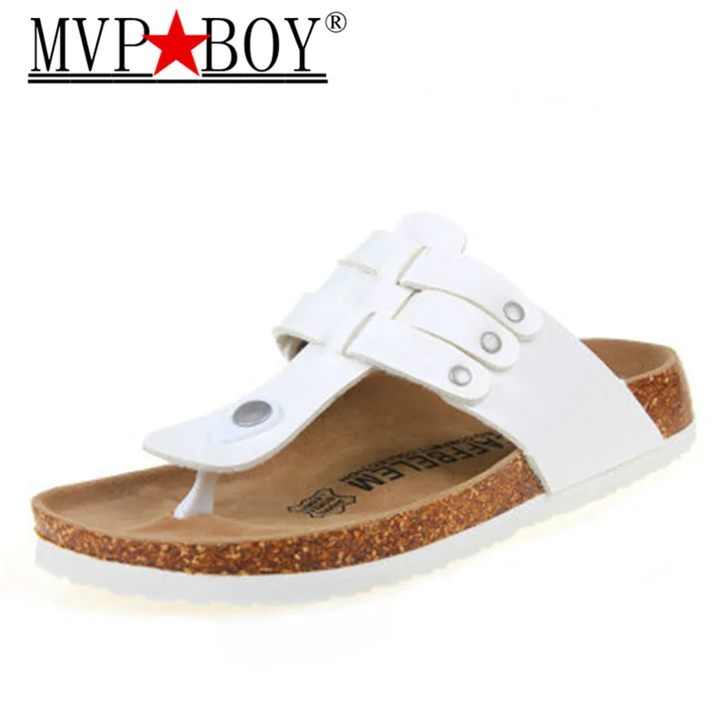 

MVP BOY 2018 summer women men flats sandals Cork slippers unisex casual shoes print mixed colors flip flop size 35-43 white blue