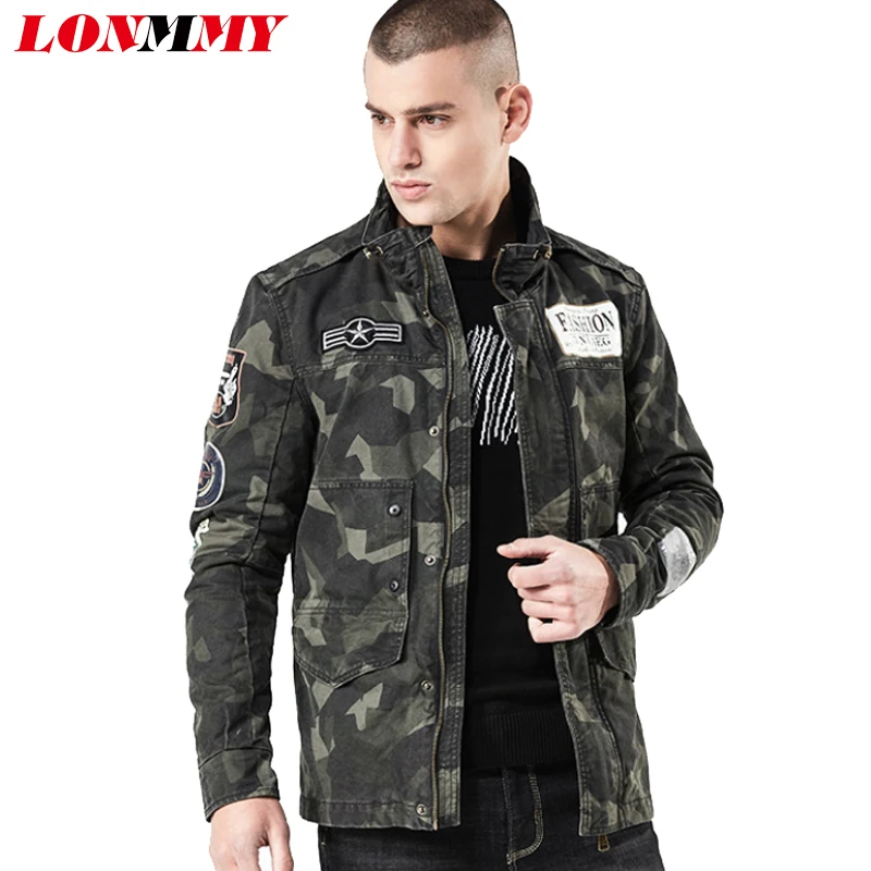 LONMMY 4XL военные куртки мужчины камуфляж хлопковая верхняя одежда Army green Slim fit
