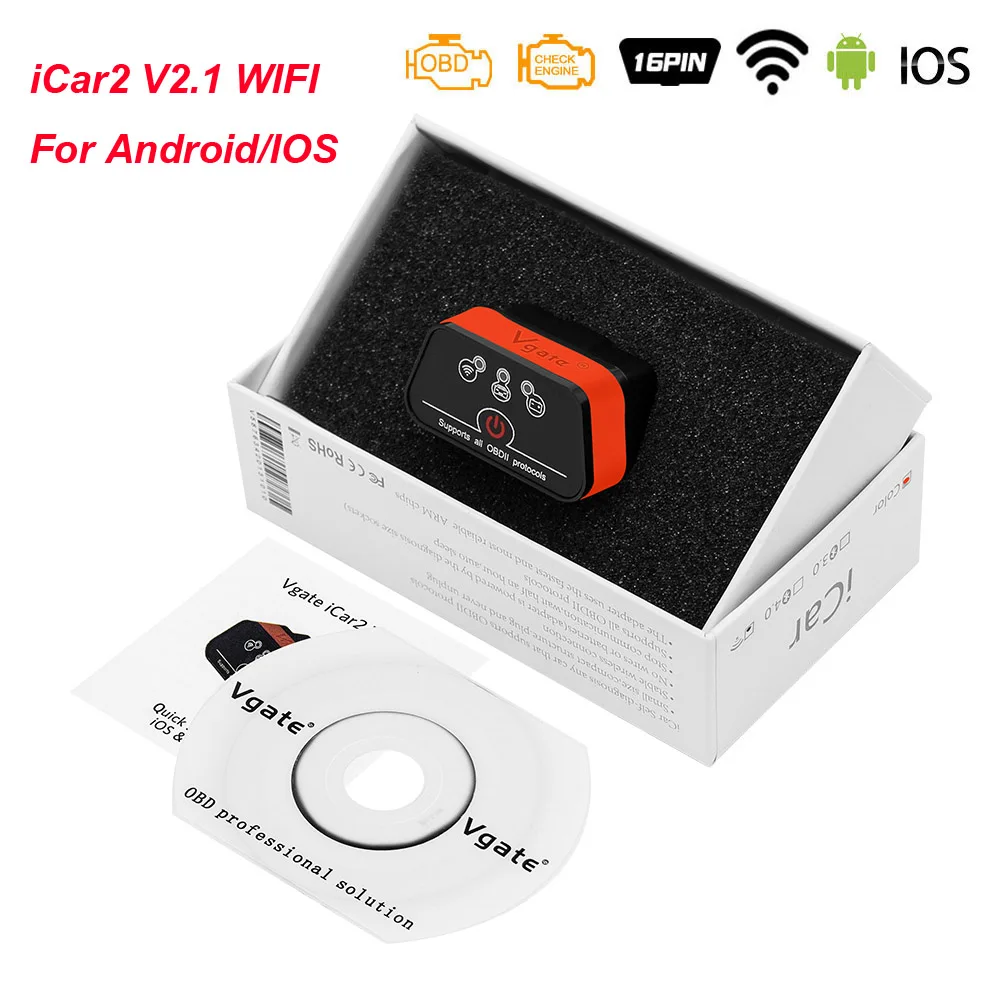 Vgate iCar2 ELM 327 V2.1 OBD2 Bluetooth wifi сканер iCar 2 elm327 V2.1 Wi-Fi OBD OBD2 автомобильный диагностический автоматический инструмент PK ELM 327 V1.5 - Цвет: WIFI For IOS