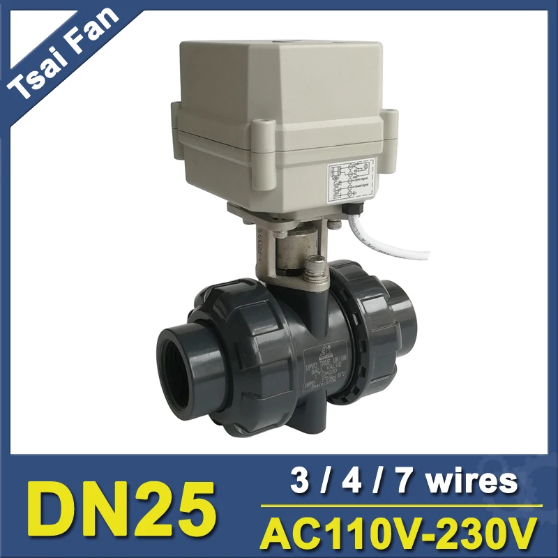 AC110V-230V UPVC DN25 Электрический привод клапан TF25-P2-C BSP/NPT 1 ''Plasctic привод клапана 10NM на/Off 15 сек CE