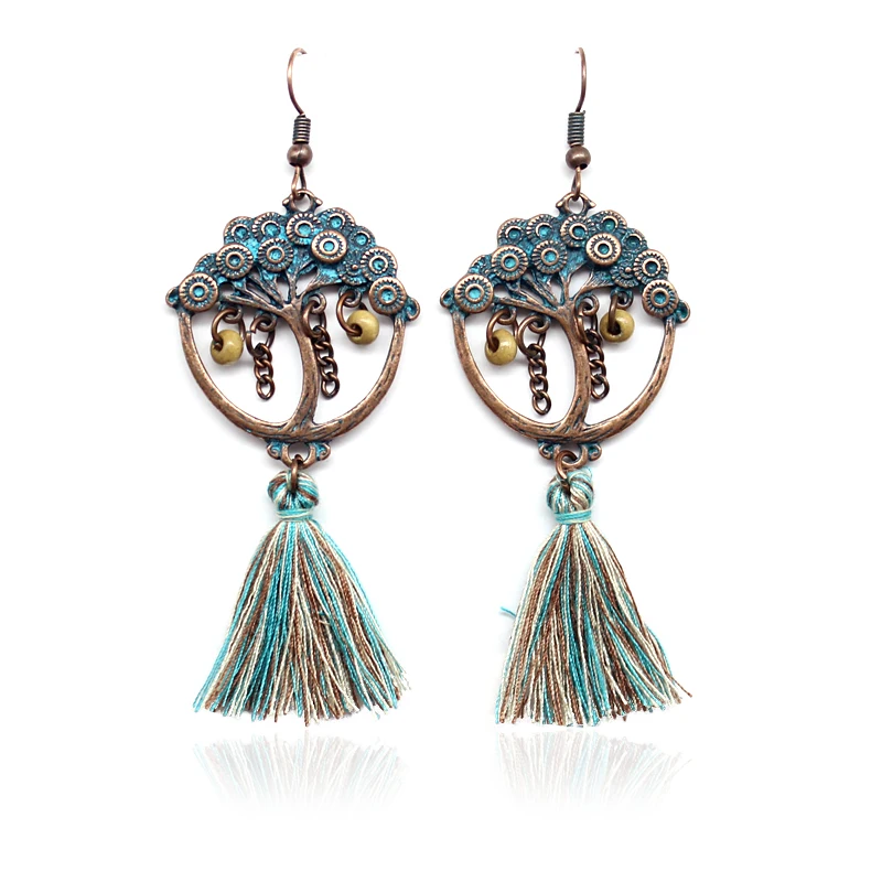 

Tassel Earrings Retro Life Tree Color Tassel Earrings Elegant Charm Long Earrings Creative Valentine's Day Gifts for Women's Ear