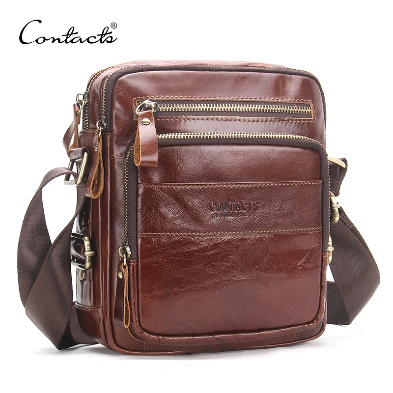 CONTACT&#39;S Genuine Leather Men Shoulder Bags Small Travel Crossbody Bag Men&#39;s Casual Messenger ...