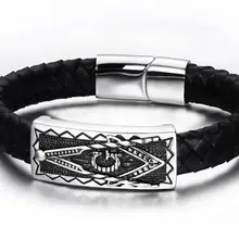 Ручной работы черный Пояса из натуральной кожи браслет Нержавеющая сталь масоном масонской браслет Mason украшения подарок 10 шт