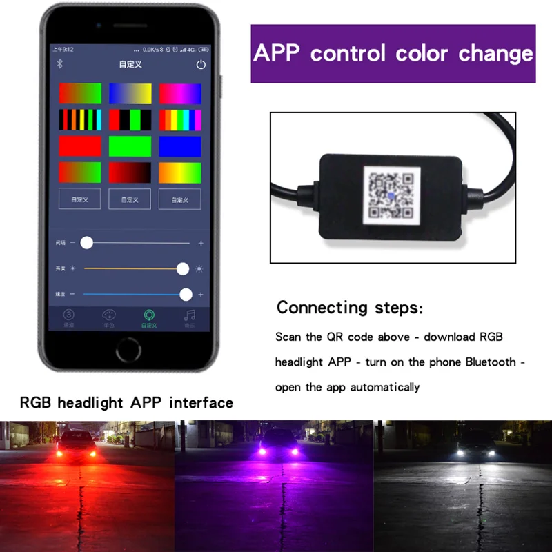 Новые Автомобильные светодиодные фары RGB с цветным голосовым управлением
