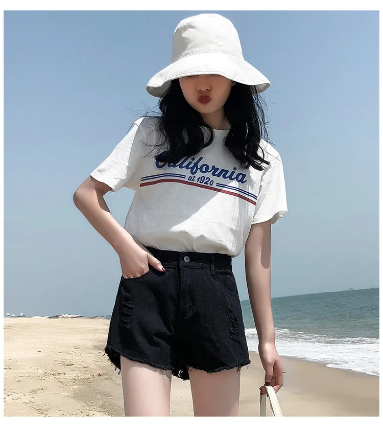 Джинсовые шорты для женщин белая высокая талия Новая летняя Корейская версия показывает тонкие, широкие ноги и свободный характер