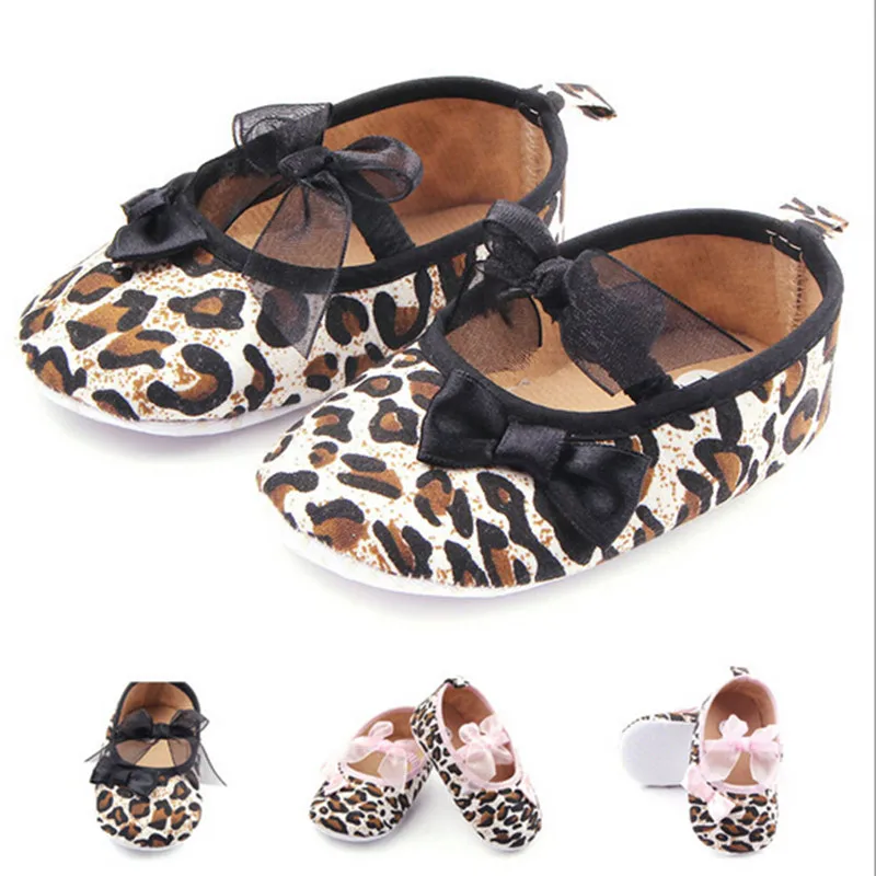 Leopard Baby Princess Shoes Bow Kids Girls Lace Mary Jane Shoes Soft