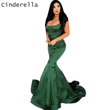 Золушка зеленый Совок Спагетти ремни кружева назад силуэт Русалка с широким низом шелковые Сати Вечерние Платья vestidos de fiesta de noche