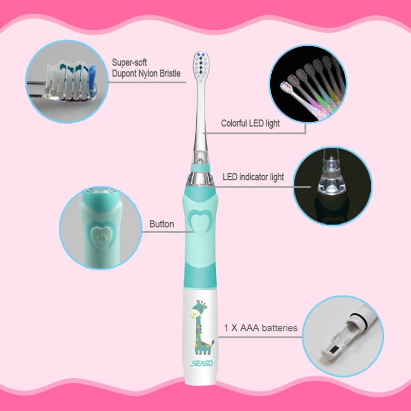 Kids Sonic Electric Toothbrush Colorful Led Lighting Waterproof Children Soft Replacement Brush Heads Teeth Bristles Pink/Green Kids Sonic Electric Toothbrush Colorful Led Lighting Waterproof Children Soft Replacement Brush Heads Teeth Bristles Pink/Green