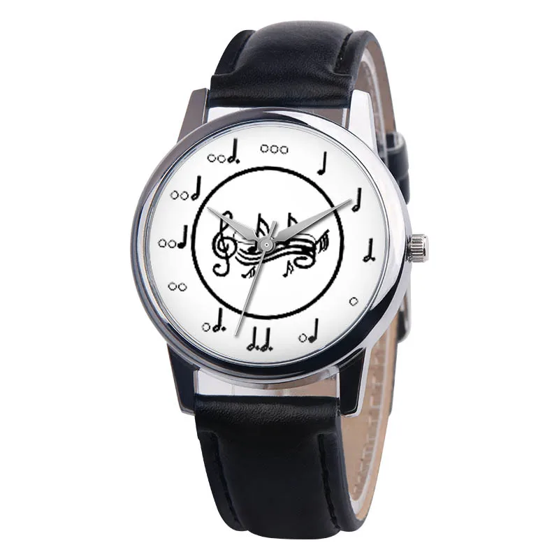 Женские наручные часы PU Кожаный ремешок музыкальная нотка Круглый циферблат повседневные аналоговые кварцевые часы GDD99