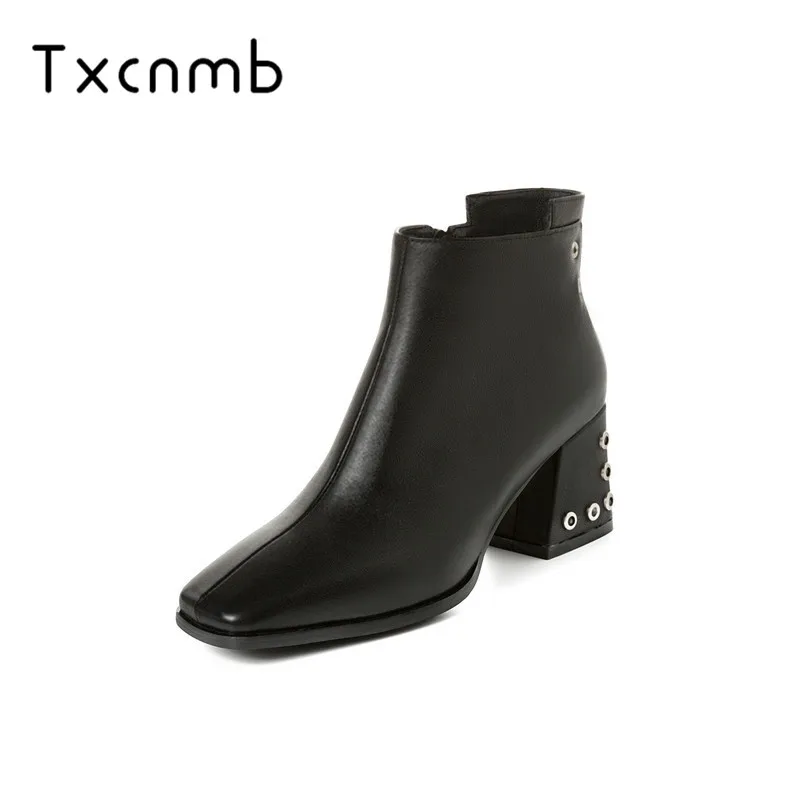 

TXCNMB 2019 High Heels boots Women ankle Spring Autumn New Top Quality Genuine Leather Office Single Shoes woman platform