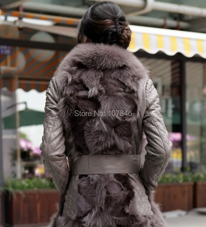 pink Véritable Manteau brown Cuir black Fourrure Overcoatvk0016 topfurmall Veste En Manteaux De Hiver Khaki Col Ourlet Peau Femmes Avec Renard Mouton Et Dame YRn0FB