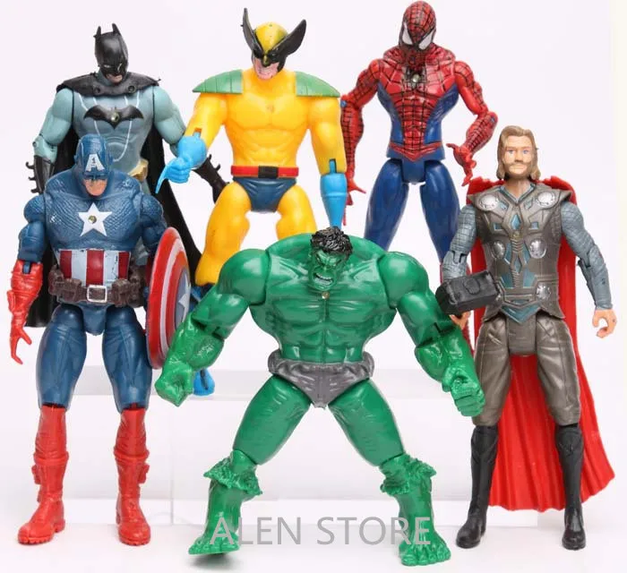 Alen 6 шт. Мстители, Халк + Росомаха + Бэтмен + паук Фигурки Мстители игрушки для мальчиков Рождественский Подарок Коллекционные фигурки