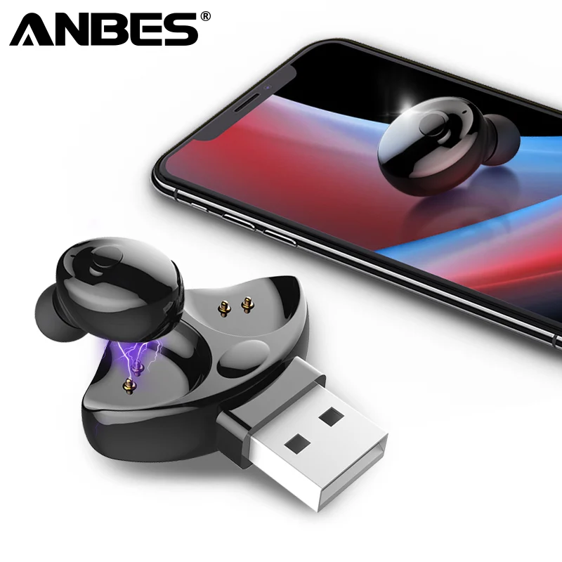 

ANBES Bluetooth 5.0 Earphone Mini TWS Headphone Wireless Stereo Dual Ear With Mic Music Calls IPX5 Waterproof Quick Connection