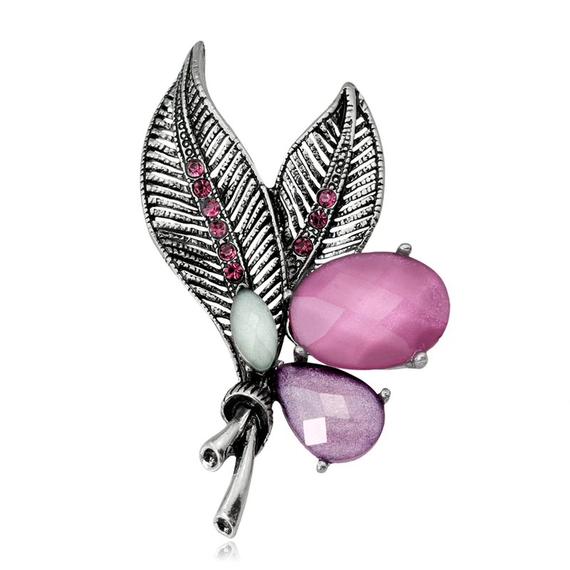 

Retro Flower Brooch Pins Ancient Silver Plant Leaf Brooches for Women Crystal Decoration Brooch Party Clothes Jewelry Scarf Pins
