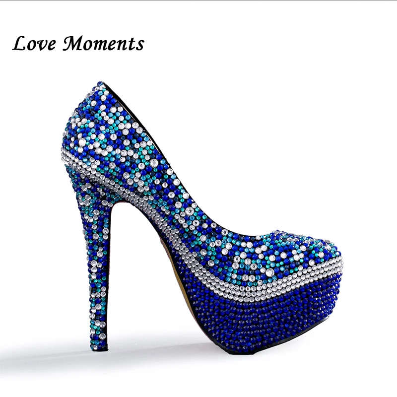 Love Moments Royal Blue Rhinestone Wedding Shoes And Bags To Match