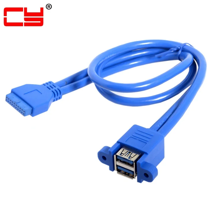 

Jimier USB 3.0 Female Panel Type Dual Ports to Motherboard 20Pin Header Stackable Extending Converter Cord Adapter Cable 50cm