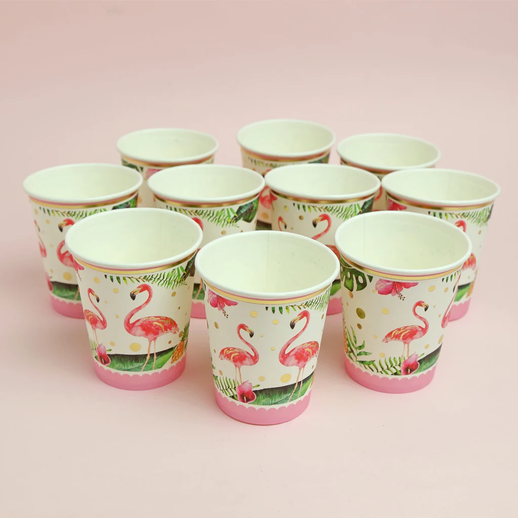 20Set /40pcs Flamingo Paper Cups Plates Disposable Tableware Kit for Tropical Hawaiian Kids Birthday Party Supplies BBQ Supplies