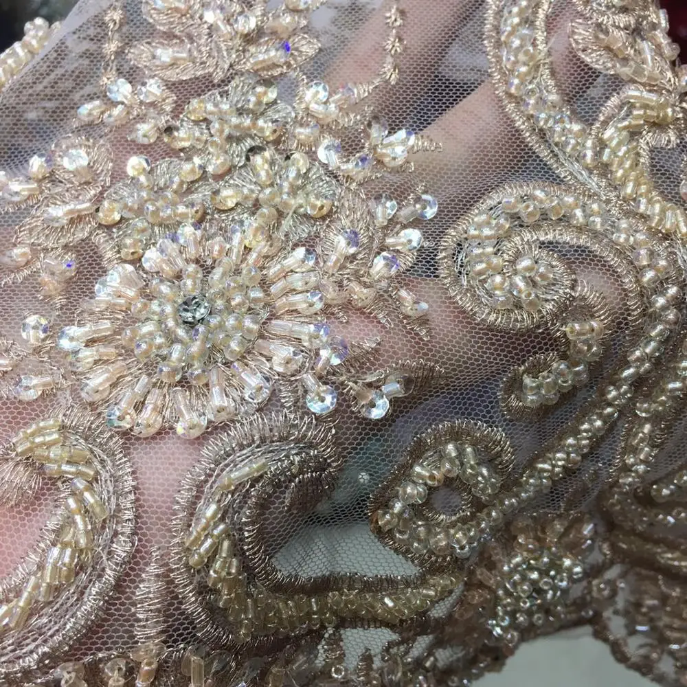 Perfect High-end hand embroidery decorative colorful beads sequins Africa Nigeria lace French tulle wedding dress skirt 5 yards 4 Perfect High-end hand embroidery decorative colorful beads sequins Africa Nigeria lace French tulle wedding dress skirt 5 yards 4