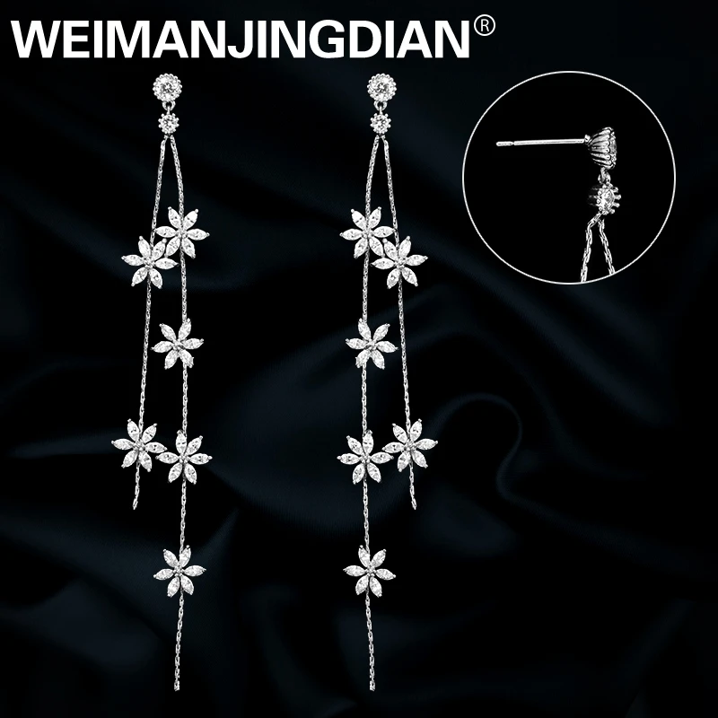 

WEIMANJINGDIAN New Arriva lFlower Cubic Zirconia CZ Crystal DANGLE & CHANDELIER Earrings for Women in Post Pin and Screw Back