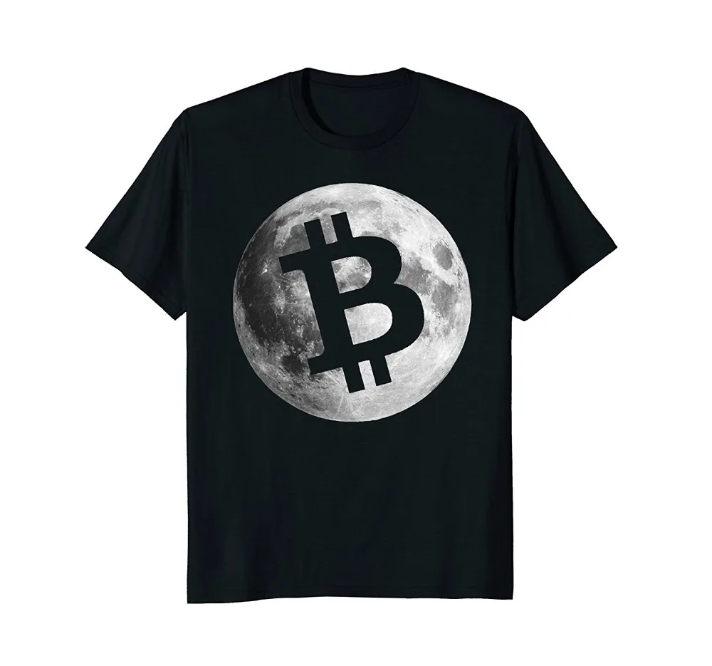 2019 New Summer Tee Shirt Mens Bitcoin Logo Moon Shirt Cryptocurrency Money Gift Geek Fashion T-shirt
