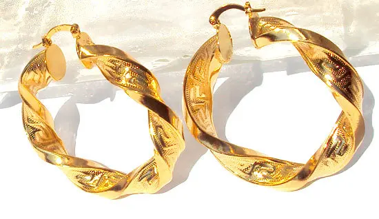 

Heavy Big Twisted Yellow Gold GF Womens Hoop Earrings FREE SHIPPING Unconditional Lifetime Replacement Guarantee