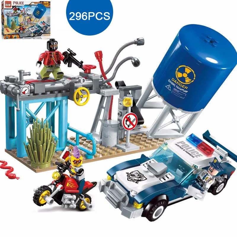 

296PCS City Series Police Station Model Policeman Thief Chase Action Figures Building Blocks Bricks Educational Toy For Kids