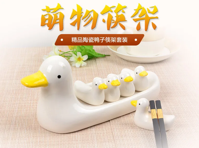Super Cute Duck Sets Chopsticks Holder Stand Ceramic Chopsticks Forks