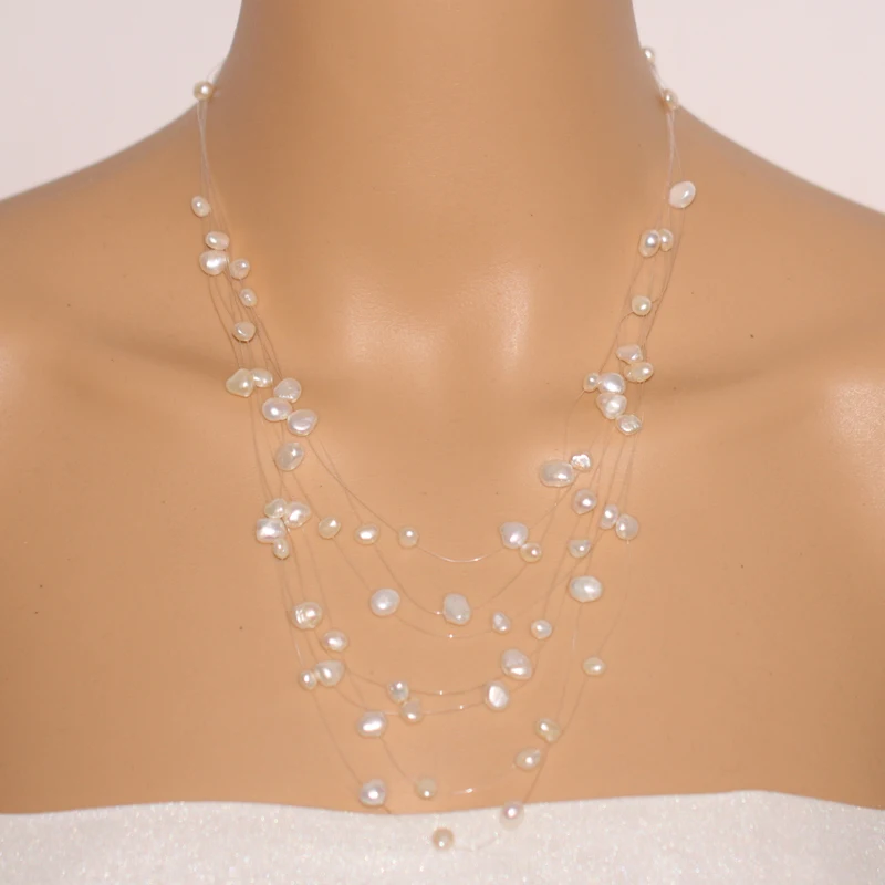 pearl floating choker necklace ladies genuine multi strand freshwater
