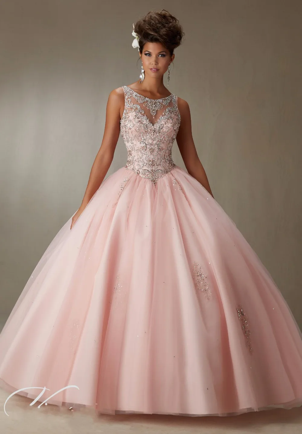 Sleeveless Luxury Rhinestones Beaded Embroidery Light Blue Quinceanera