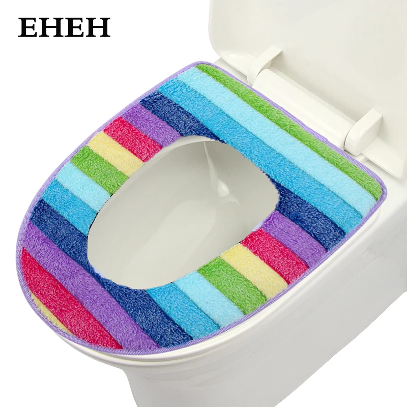 

EHEH Suede Rainbow Overcoat Sticky Toilet Seat Cover New style Warm Toilet Seat Heated Cover Cloth Mat Toilet Seat Cushion EH024