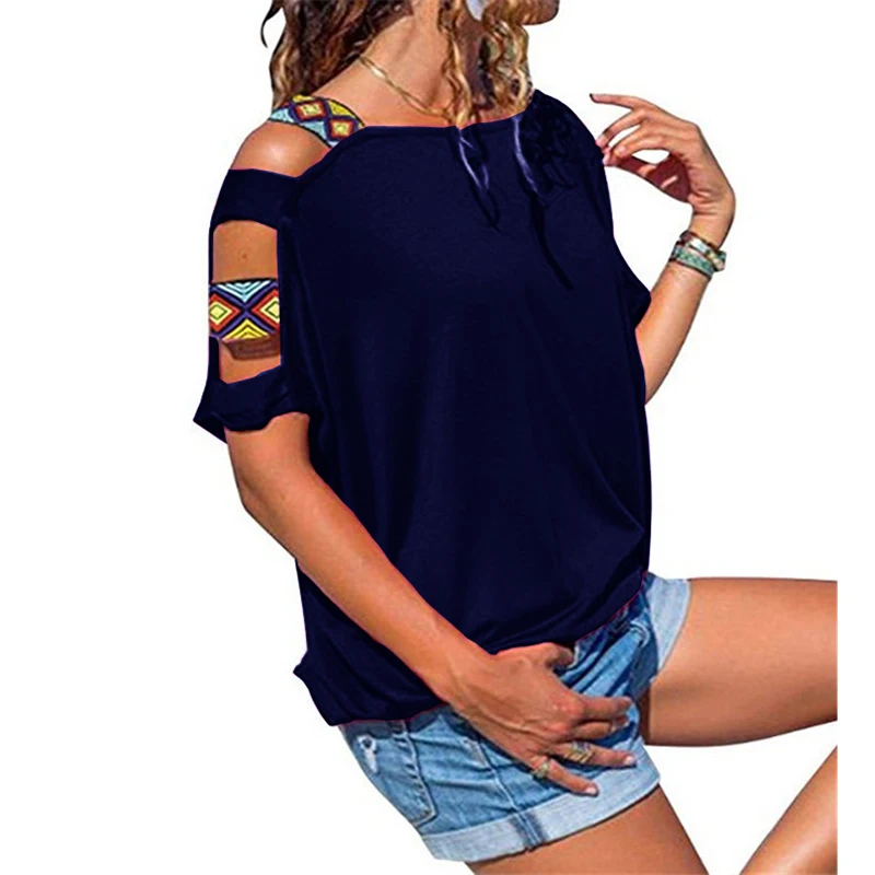 BBYES Hot Summer Female Casual Sleeve Loose Type T-Shirt Tops Women Short Sleeve Strapless Off Shoulder Blouse Plus Size S-2XL