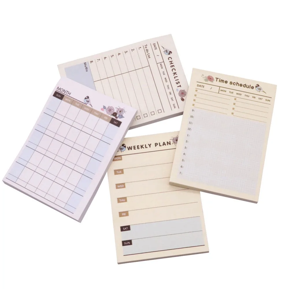 

4 Pcs Time Schedule Checklist Weekly Plan Month Four Styles Are Available 58-60 Sheets 101 * 72 * 7mm Student Office Notes Paper